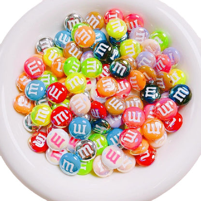 Glossy M Beans Acrylic Beads 14mm Colorful Candy 10pcs