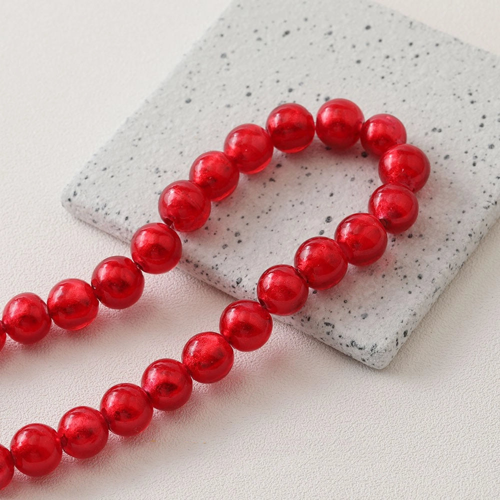 Lampwork Glass Beads Round Wrinkle Silver Foil Filled 8mm 12mm 5pcs 14