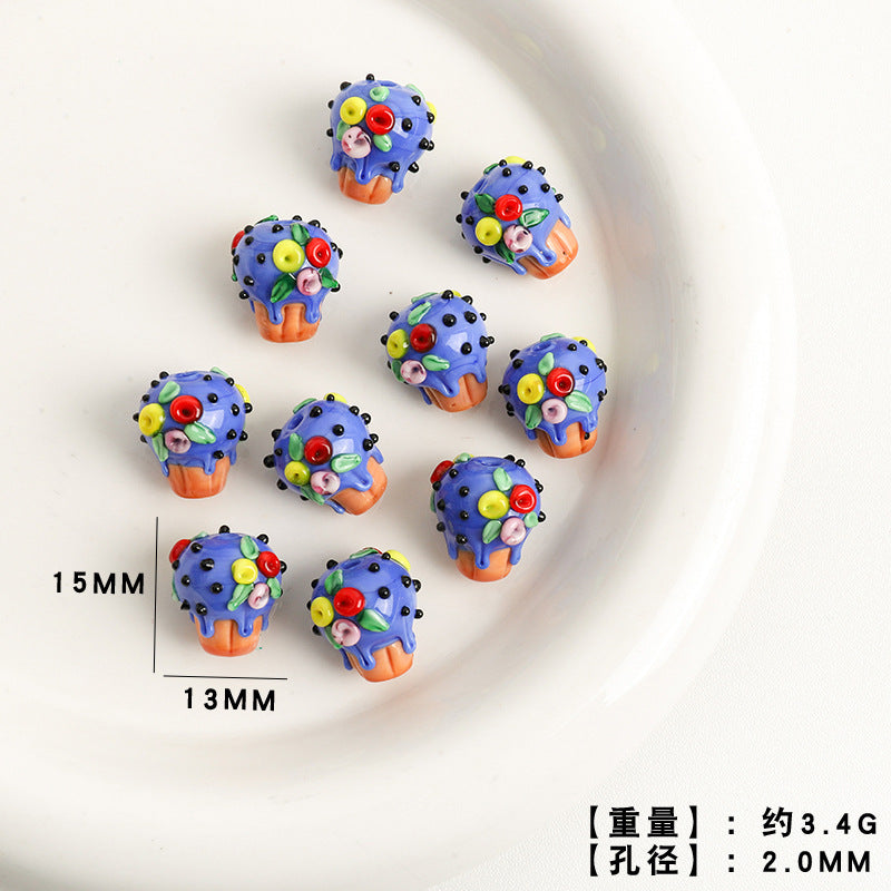 Dessert Theme Glass Cupcake Beads 15x13mm 5pcs 7