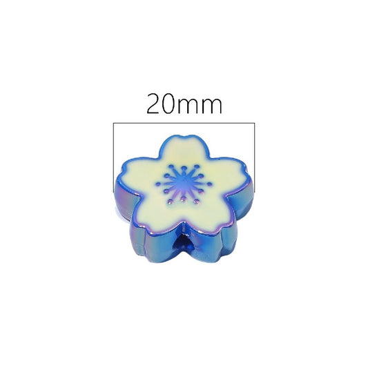 Ombre Sakura Flower Acrylic Beads 20mm Assorted Colors 4pcs 2