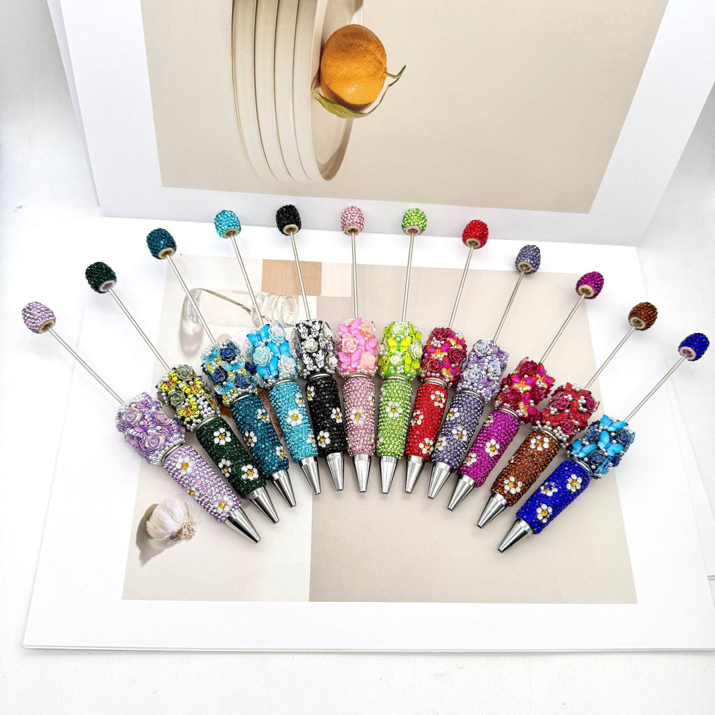 Beadable Pen with Butterfly and Rose Pearls Decorative Handle  2