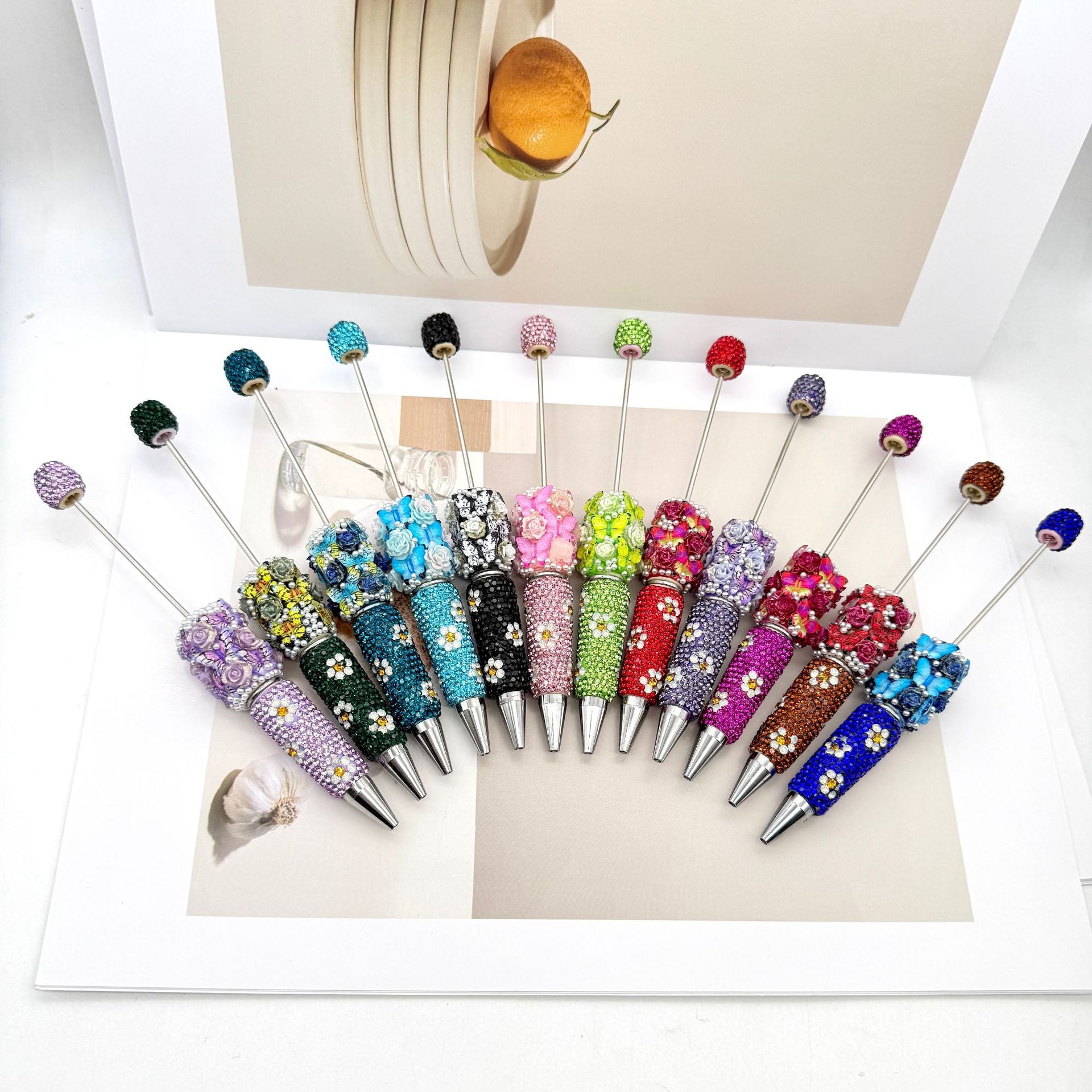 Beadable Pen with Butterfly and Rose Pearls Decorative Handle  2