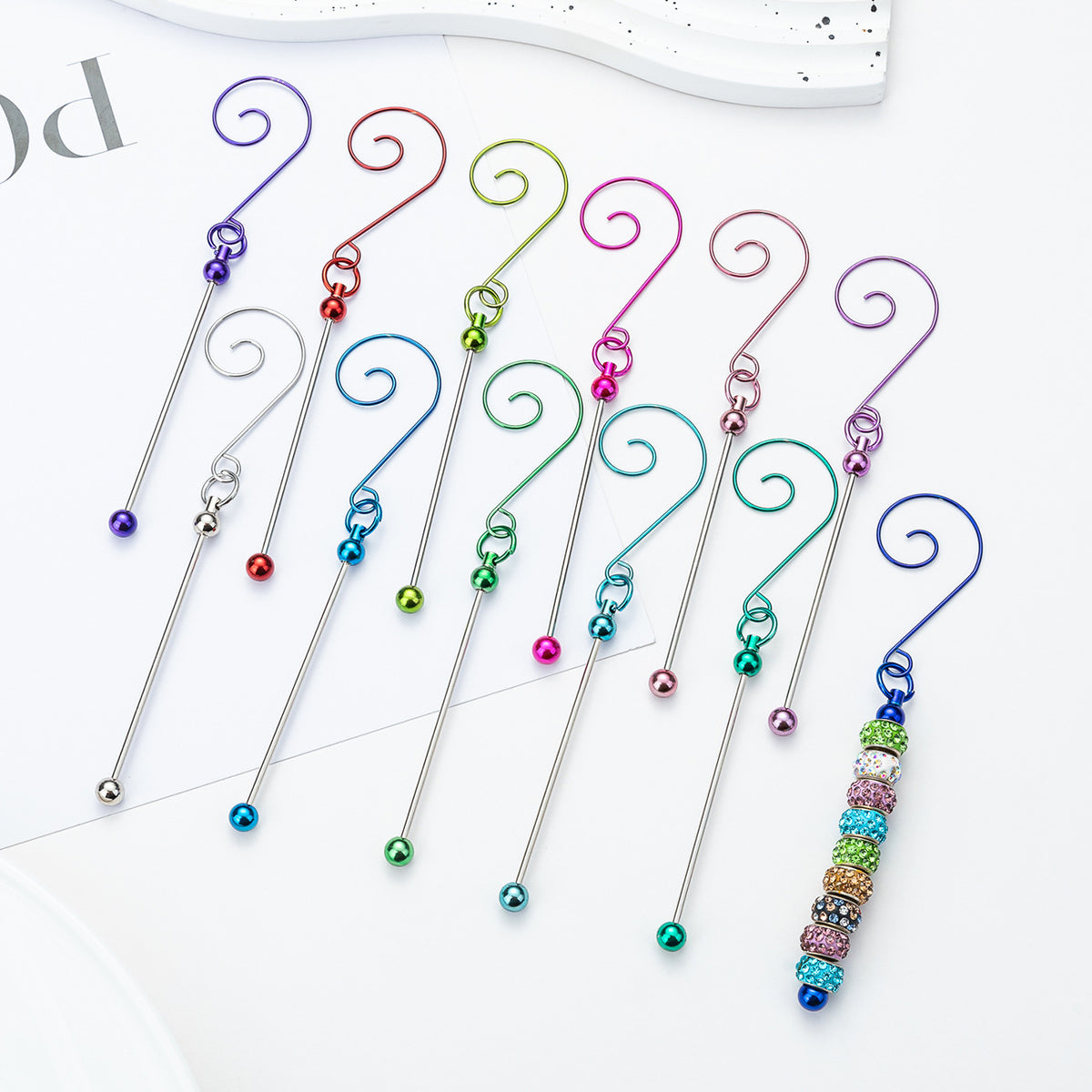 Beadable Hook Metallic Colorful Tips Swirl Shape 12.9cm