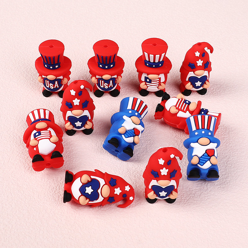 Silicone 3D Focal Beads Independence Day Dwarf USA Text Stars 20pcs 4