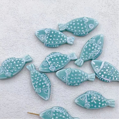 Hand Painted Fish Ceramic Beads 29mm Spotted Colorful 5pcs 8