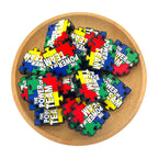 Silicone Focal Beads Team Support Puzzle Piece Printed Text 20pcs 2