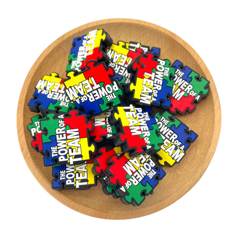 Silicone Focal Beads Team Support Puzzle Piece Printed Text 20pcs 2