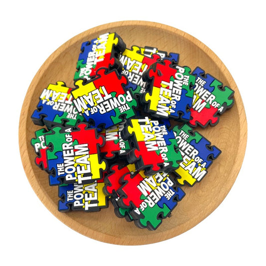 Silicone Focal Beads Team Support Puzzle Piece Printed Text 20pcs 2