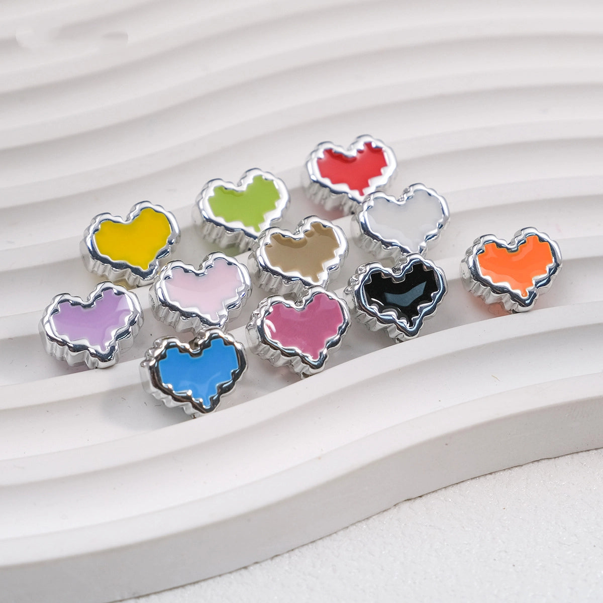 Silver Pixel Heart and Star Acrylic Beads 11mm Mixed Shapes 50pcs 3