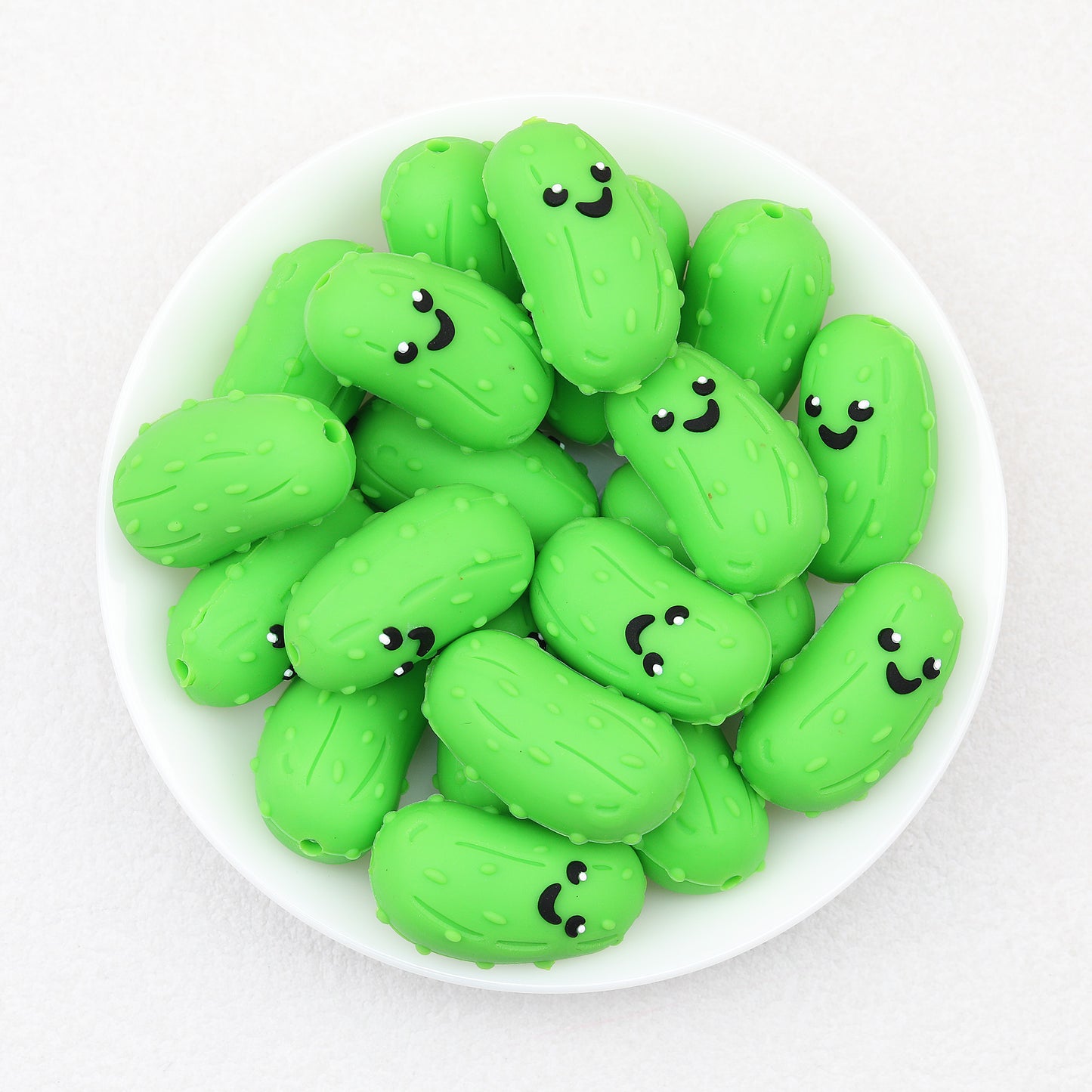 Green Smiling Cucumber 3D Silicone Focal Beads 20 pcs 2