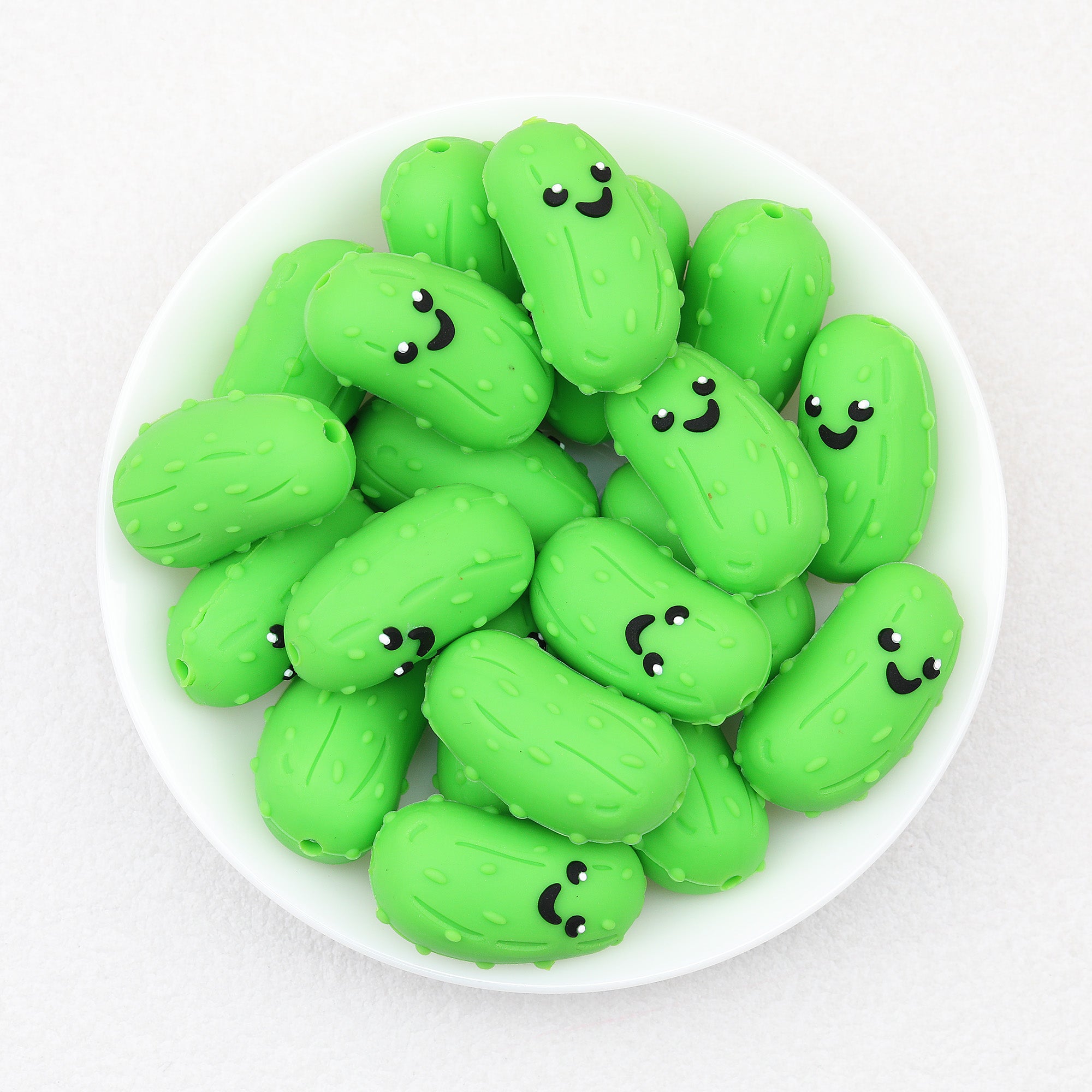Green Smiling Cucumber 3D Silicone Focal Beads 20 pcs 2