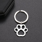 Stainless Steel Hollow Paw Dog Keychain Silver Tone