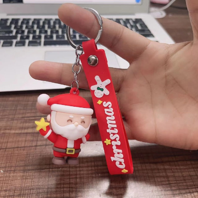 Soft Rubber Christmas Tree and Santa Claus Keychain with Red Strap 11