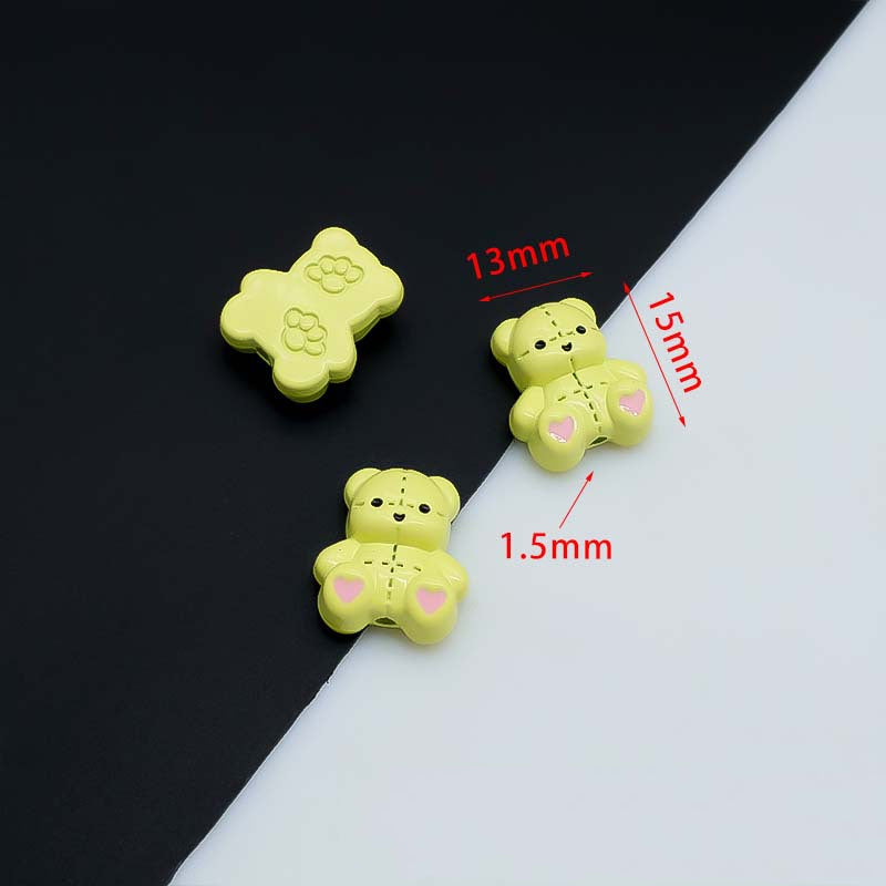 Teddy Bear Metal Beads 15mm Baking Painted Fabric Design 10pcs 9