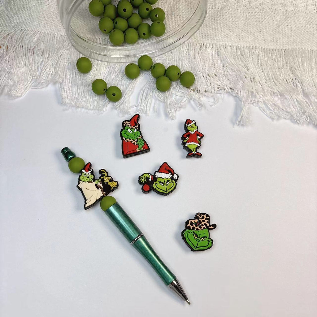 Silicone Focal Beads Grinch Santa Hats Leopard Print 20pcs 3