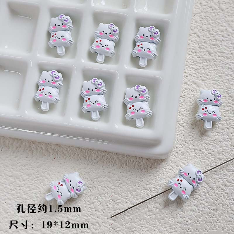 Double Kitty Stack Metal Beads 19mm Painted Alloy 10pcs 11