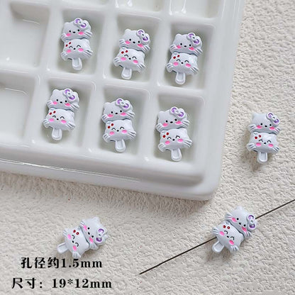Double Kitty Stack Metal Beads 19mm Painted Alloy 10pcs 11