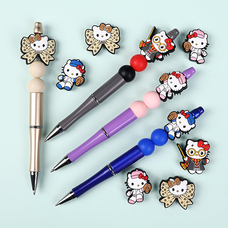 Silicone Focal Beads Hello Kitty Leopard Bow Pink Baseball Player 20pcs 7