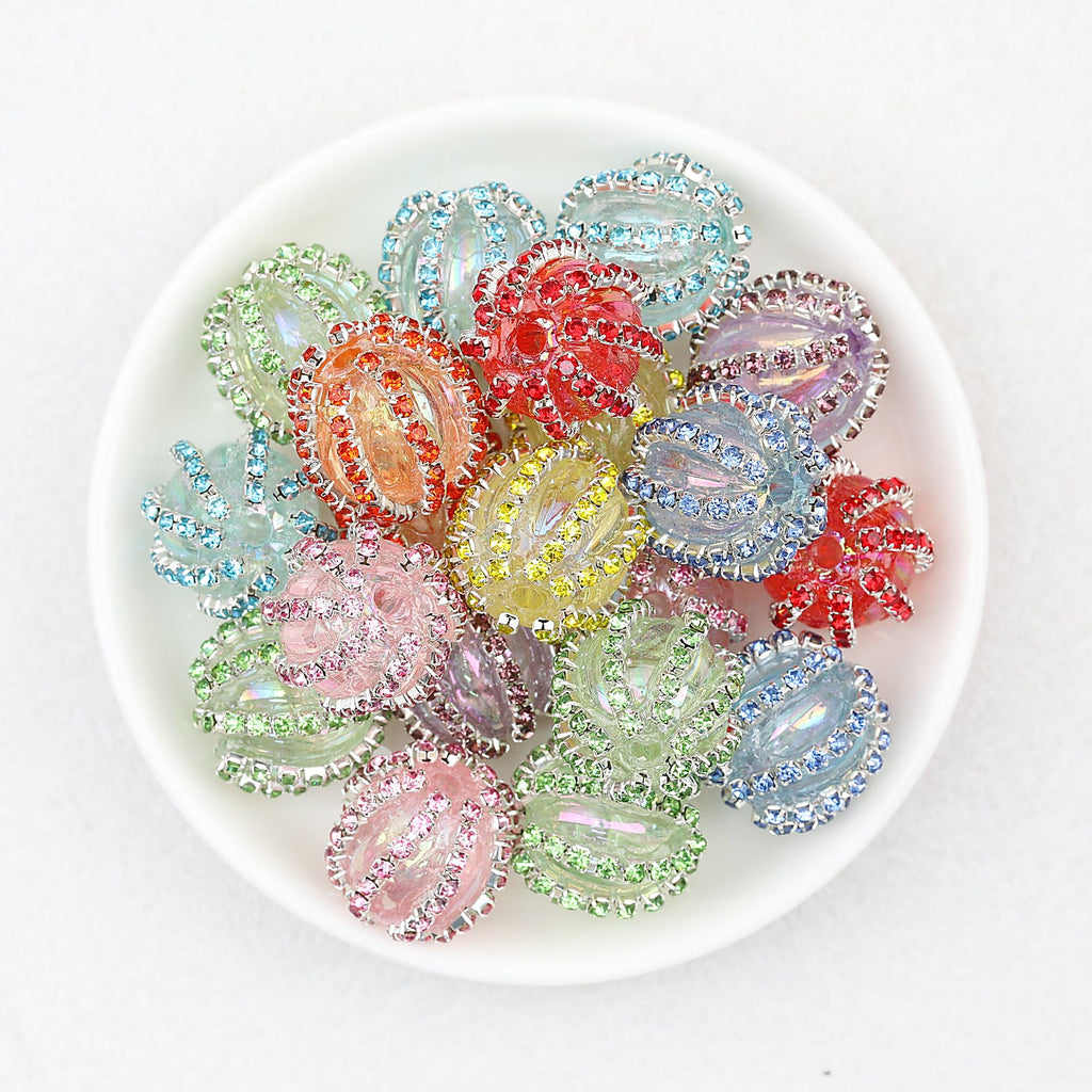 Transparent Iridescent Striped Bubblegum Acrylic Beads 18mm 10pcs - Random Color