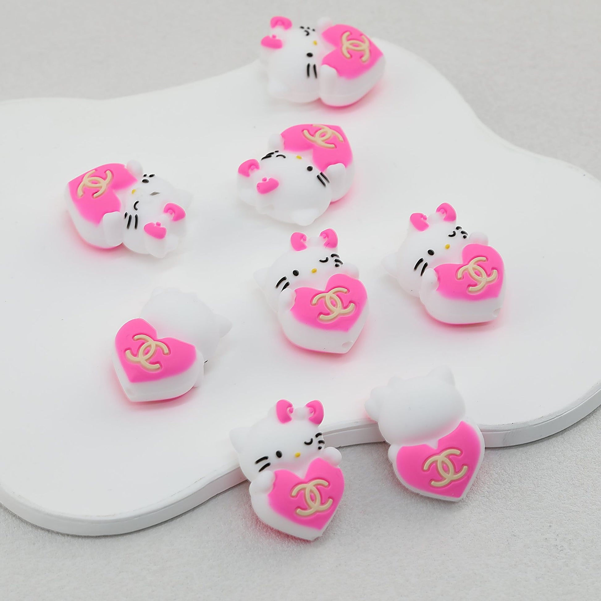 3D Cute Pink Cat Silicone Focal Beads with Heart 20pcs