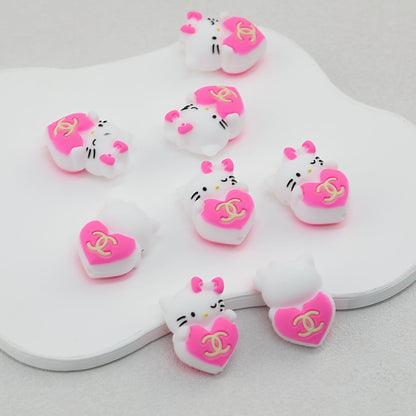 3D Cute Pink Cat Silicone Focal Beads with Heart 20pcs