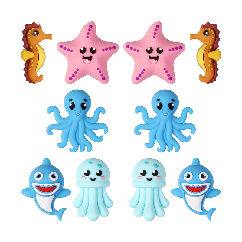 Silicone 3D Focal Beads Marine Animals Starfish and Seahorse Detailed Shapes 20pcs 10