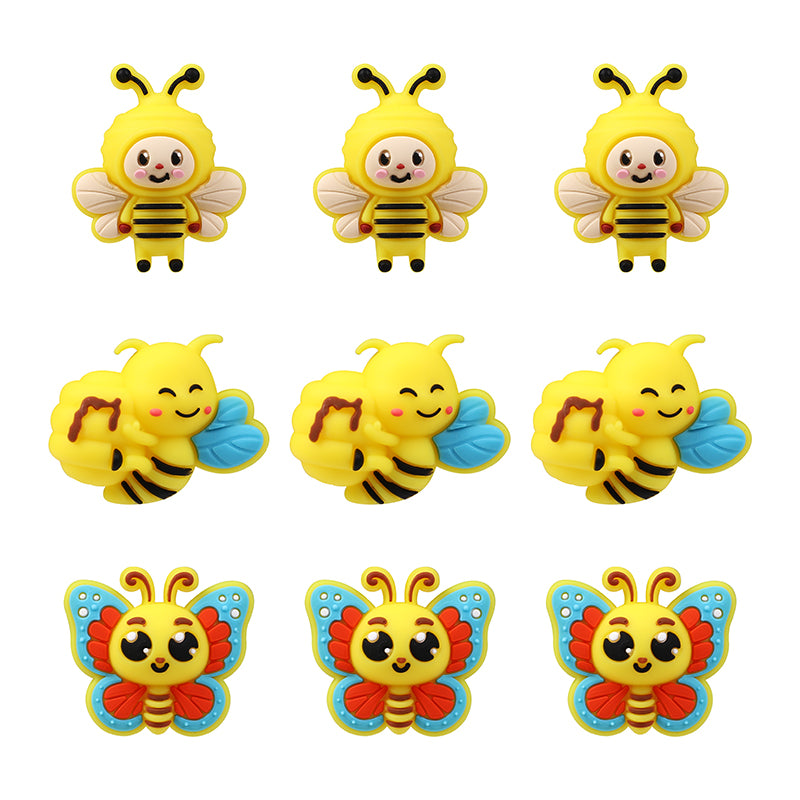 Silicone 3D Focal Beads Bee Butterfly Cheerful Faces Vibrant Colors 10