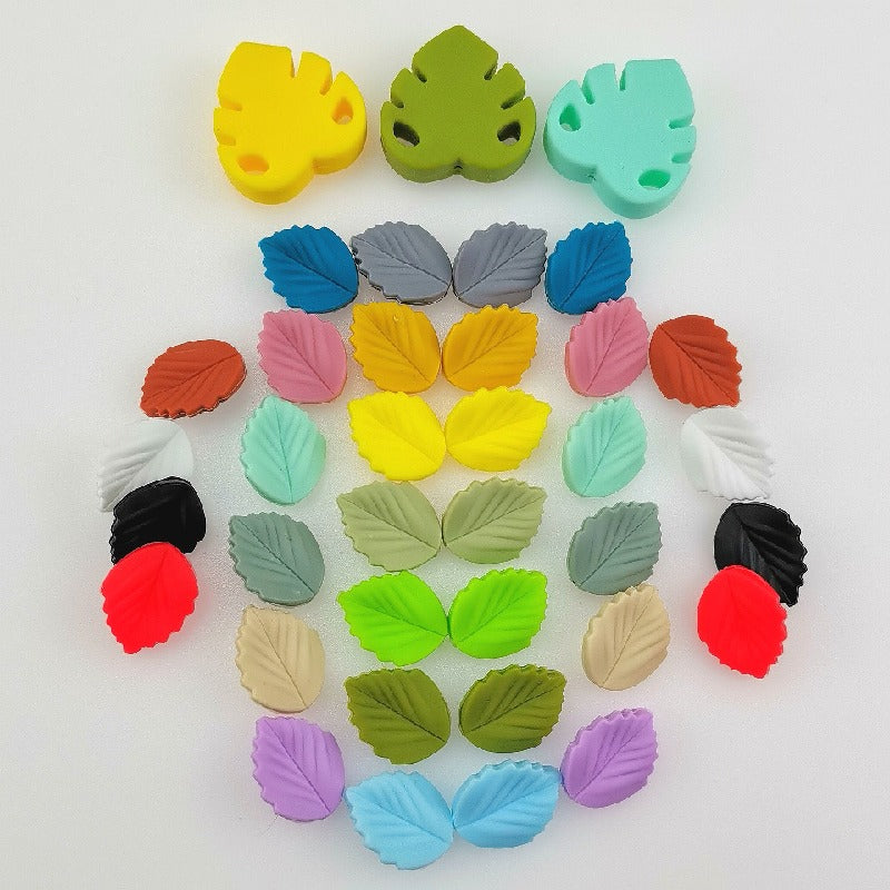 Colorful Leaf Silicone Beads Solid Color Matte Finish 20pcs 4