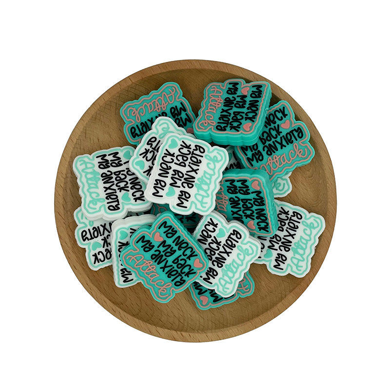 Silicone Focal Beads Quirky Text Square Shape 20pcs 4