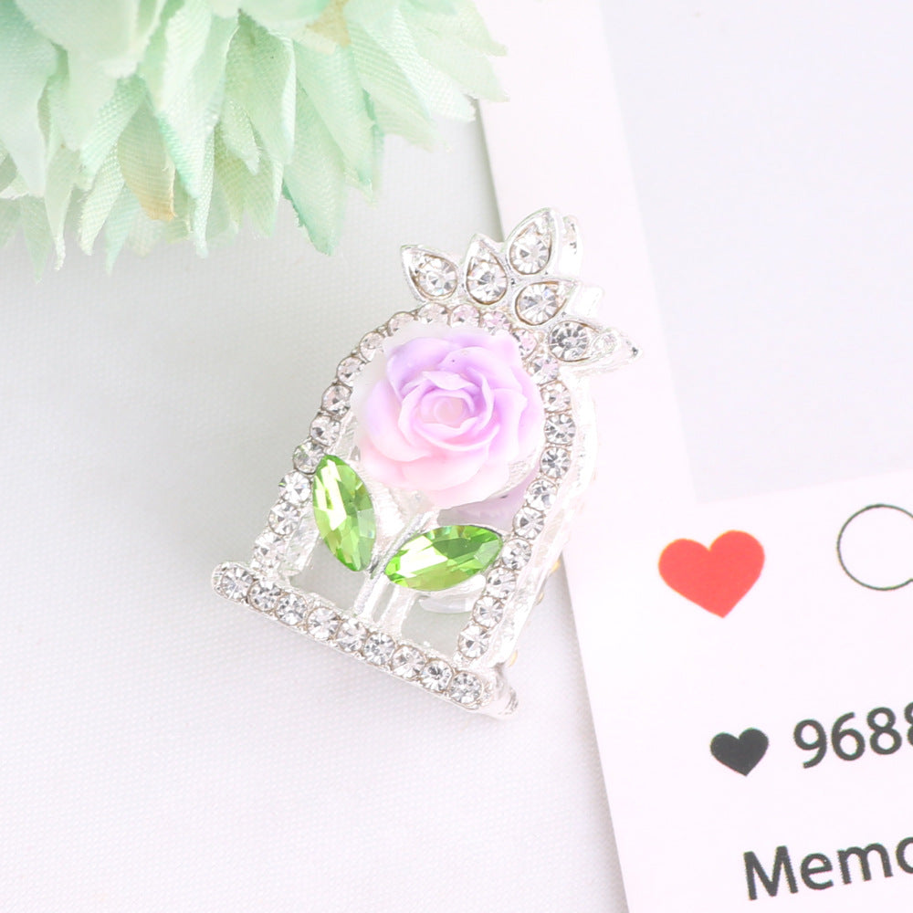24mm Rose Frame Rhinestone Beads Alloy Decorative 3pcs 11