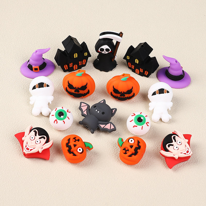 Silicone 3D Focal Beads Halloween Pumpkin Ghost Haunted House 20pcs
