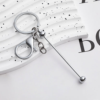 Beadable Keychain Bar Metal Slender Shaft Polished Ball Lobster Clasp - Electroplated Silver