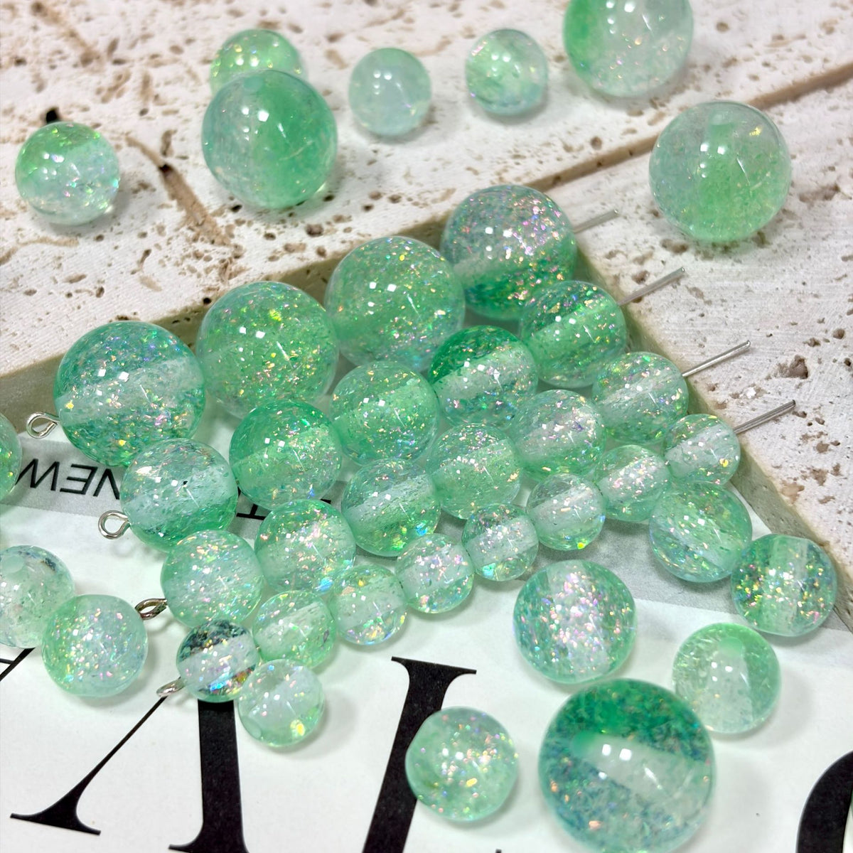 Dual Tone 8mm Round Resin Opal Beads Sparkling Glitter Finish 50pcs 10