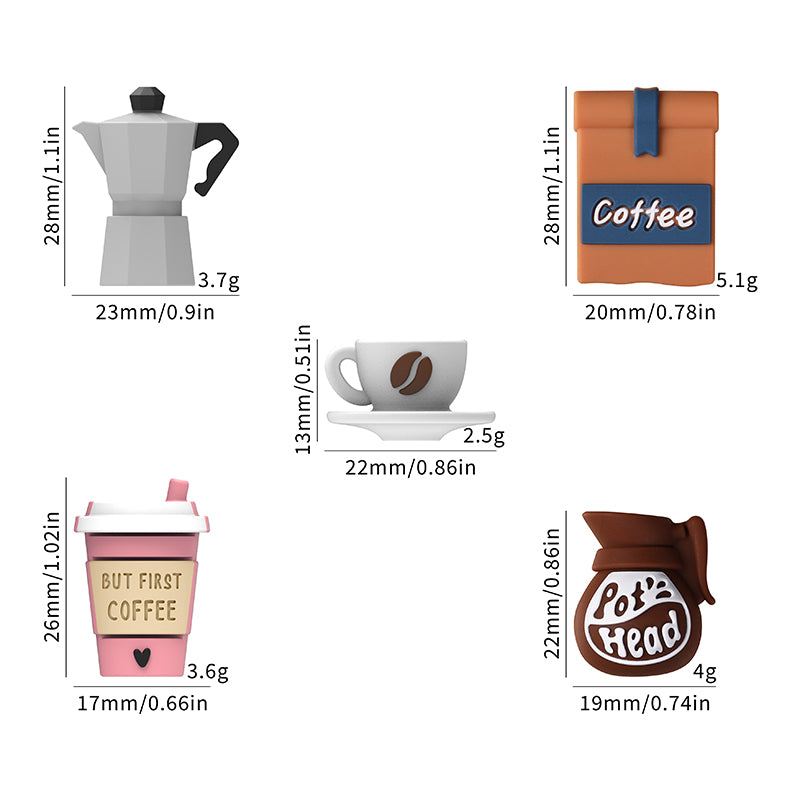 Silicone 3D Focal Beads Coffee Theme Coffee Pot Coffee Bag 20pcs 10