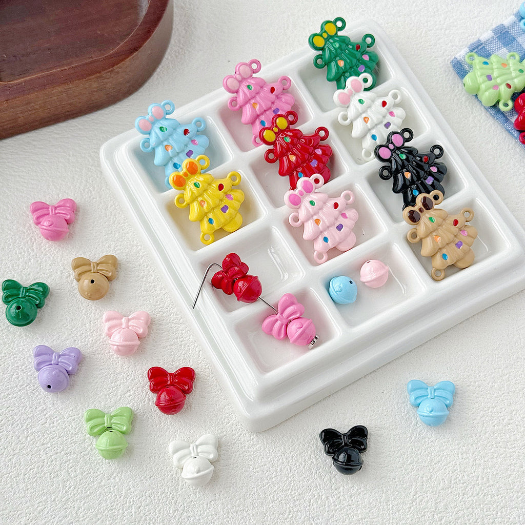 Baking Painted Christmas Tree and Bells Metal Beads 20pcs Festive Colors