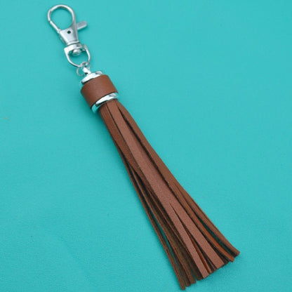 PU Leather Tassel Keychain 9cm Strips Silver Lobster Clasp 29