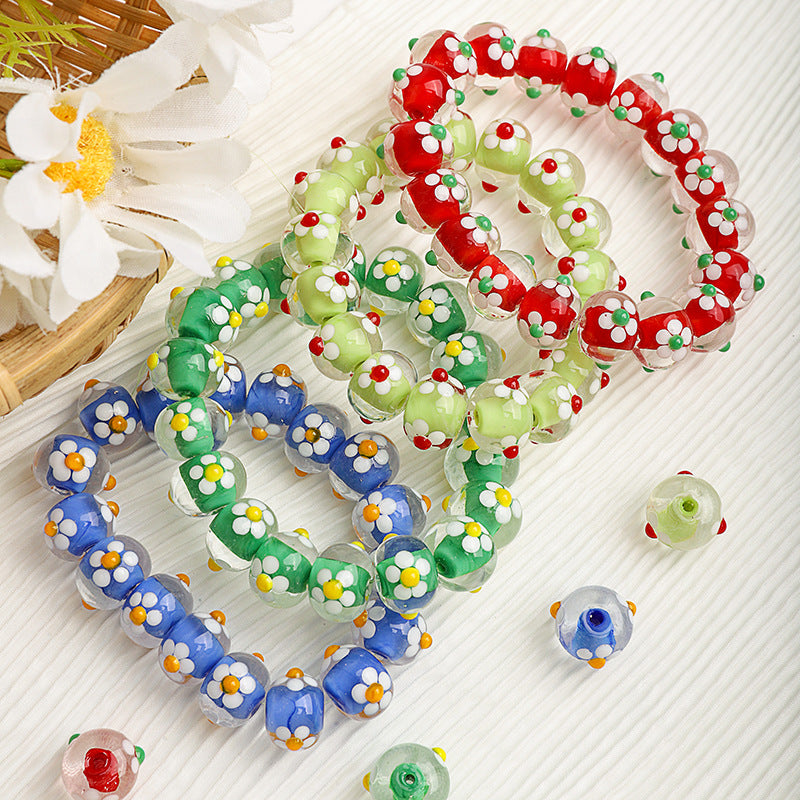 Dopamine-Themed Flower Glass Beads 14mm 10pcs