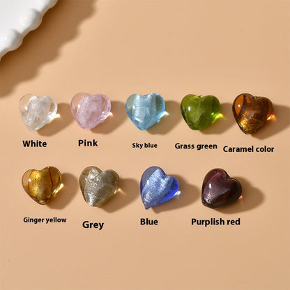Lampwork Heart Glass Beads 10-20mm Transparent Silver Foil Filled 2pcs 2