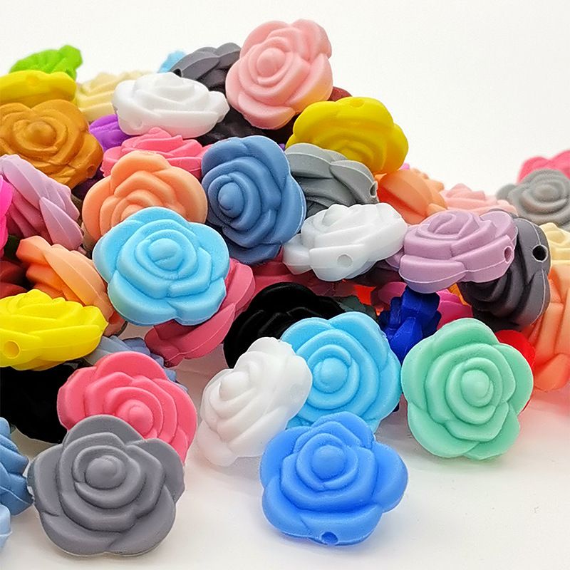 Double-Sided Flower Silicone Beads Multi Color Solid 50pcs 2