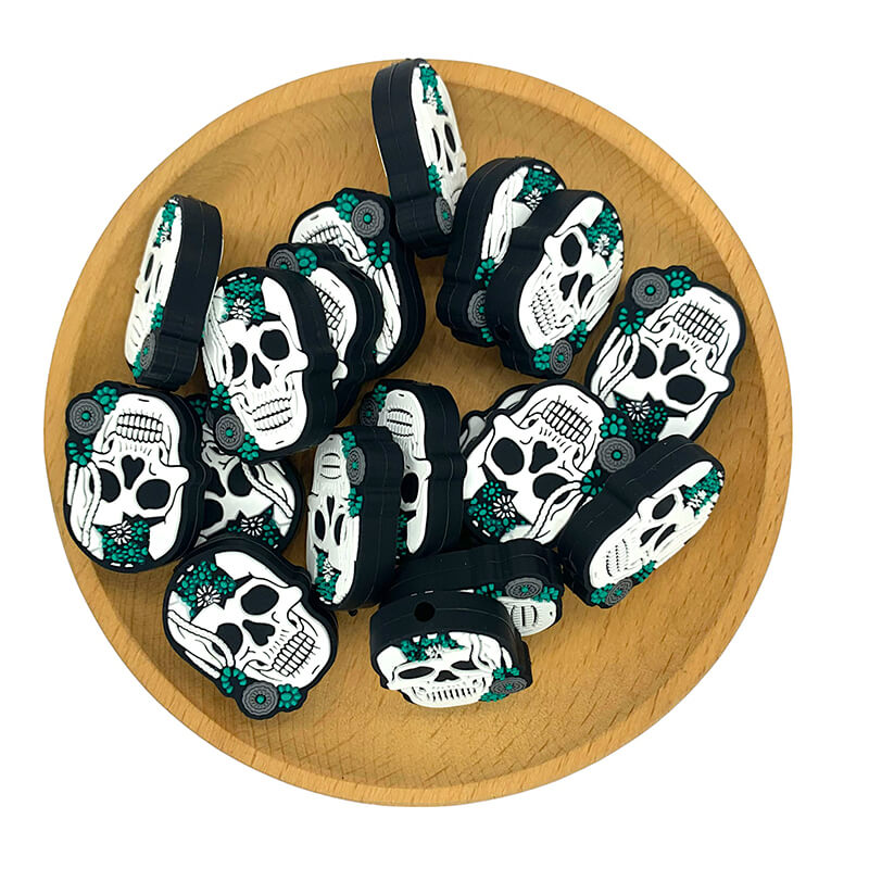 Silicone Focal Beads Western Turquoise Skeleton Skull Halloween Front View 2