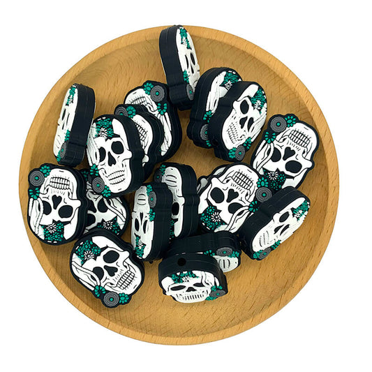 Silicone Focal Beads Western Turquoise Skeleton Skull Halloween Front View 2