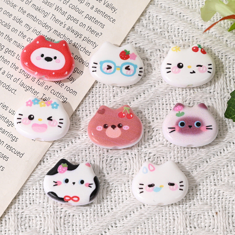 Cute Cat Head Printed Acrylic Beads 19mm 10pcs 3