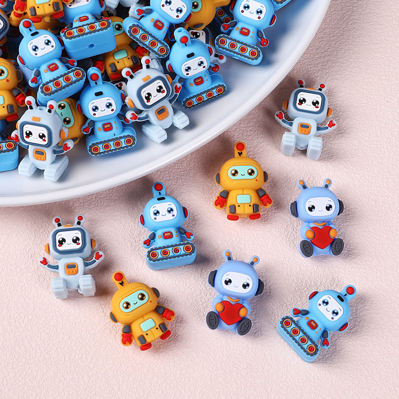 Silicone 3D Focal Beads Love Robot Holding Heart 20pcs