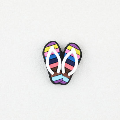 3D Colorful Flip Flop Silicone Focal Beads Multicolor Striped 20pcs 5
