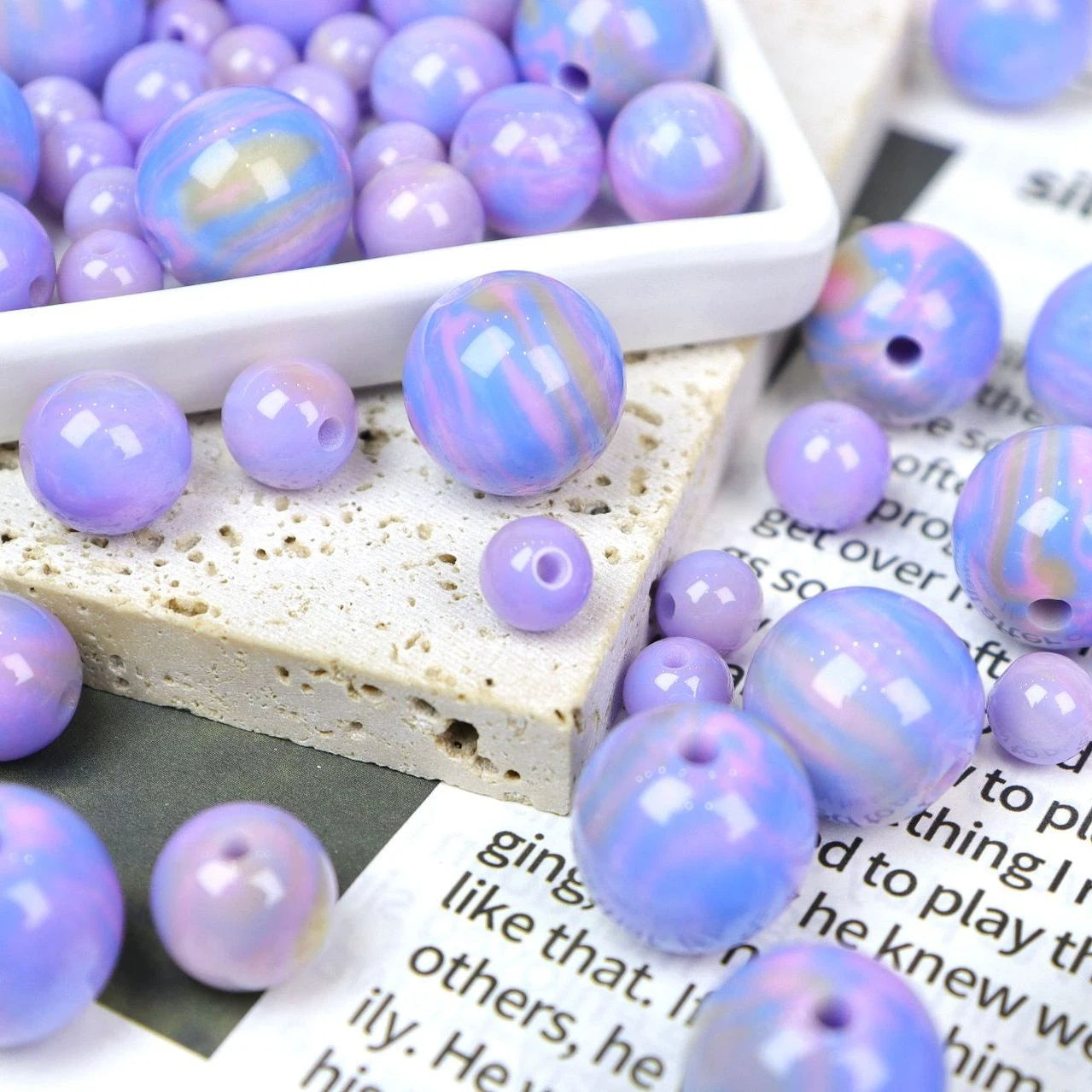 Impressionist Style 16mm Round Resin Beads Monet Oil Painting Effect 100pcs 9