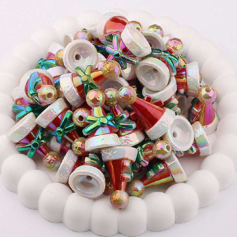 UV Plating Christmas Hat Snowflake Acrylic Beads Red Electroplated 5