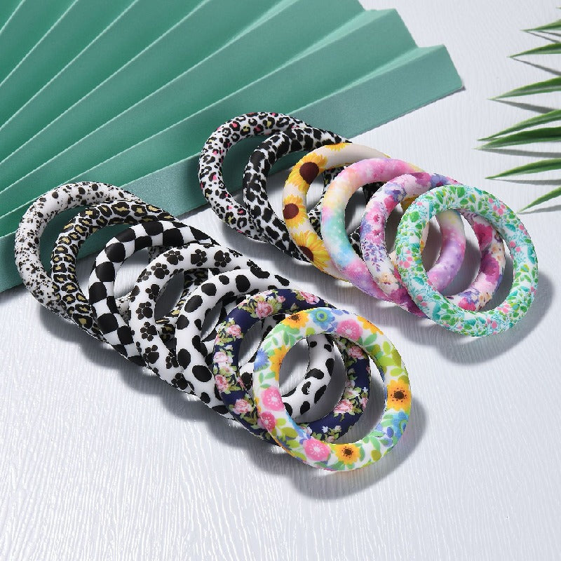 65mm Printed Silicone Beads Floral and Geometric Designs 3