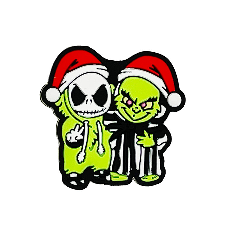 Silicone Focal Beads Christmas Jack And Grinch Wearing Santa Hats 20pcs