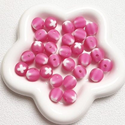 Frosted Round Acrylic Beads 16mm Bicolor White Cross 10pcs 8