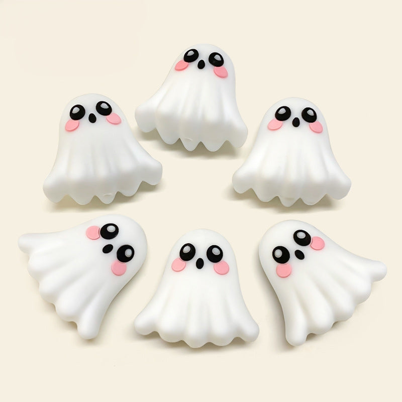 Silicone 3D Focal Beads Halloween Ghost Blushing Cheeks 20pcs